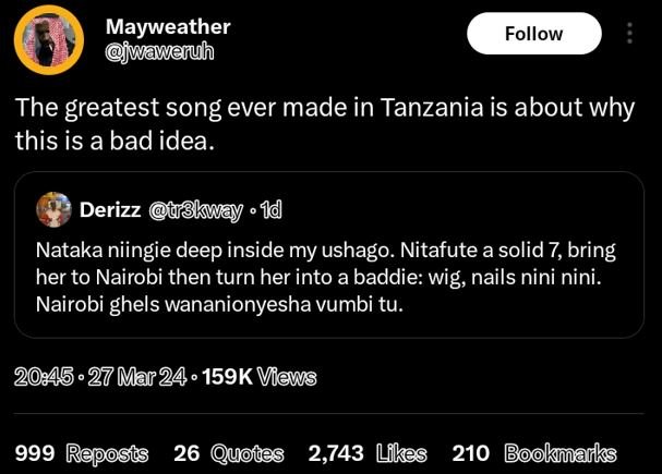 Mayweather waweruh follow the greatest song ever made in tanzania is about why t