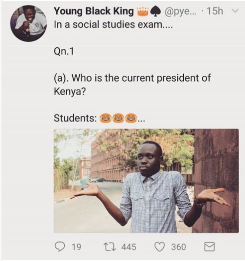Young black king pye_ 15h in a social studies exam . qn.1 a who is the current p
