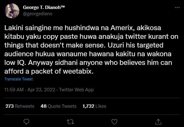 George t. dianoh georgediano lakini saingine me hushindwa na amerix, akikosa kit