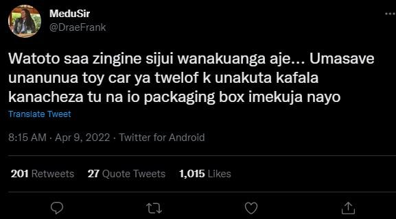 Medusir draefrank watoto saa zingine sijui wanakuanga aje umasave unanunua toy c