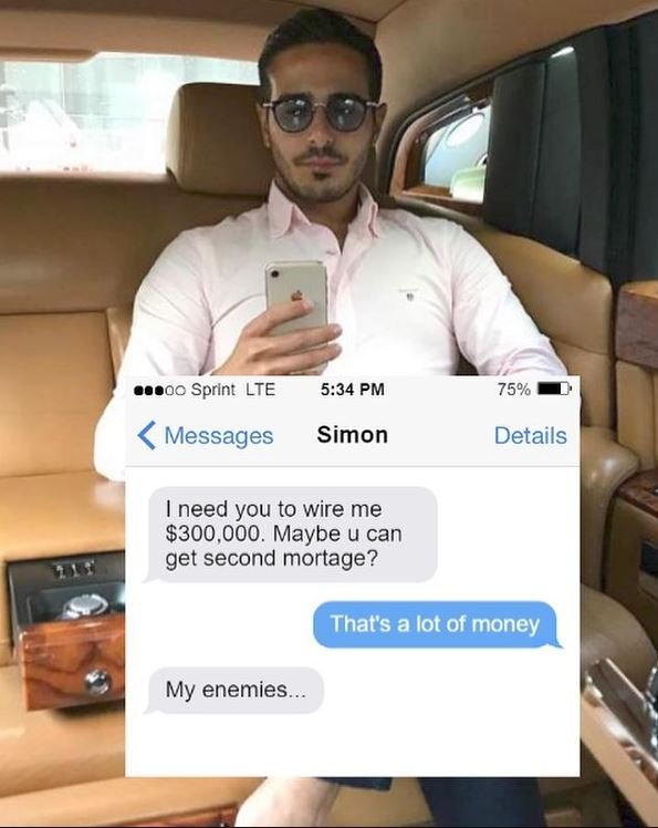 '0C Sprint LTE 534 PM 75 Messages Simon Details need you to wire me ,000. Maybe