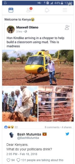 130 welcome to kenya maxwell otieno bhrs hon kindike arriving in a chopper to he