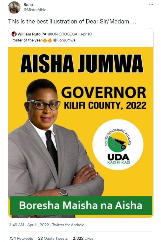 Bane misteralbie this is the best illustration of dear sir madam. william ruto p