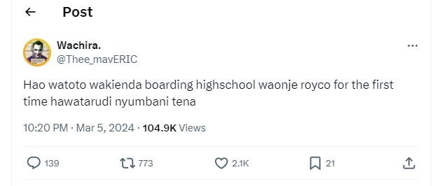 Post wachira. thee_maveric hao watoto wakienda boarding highschool waonje royco