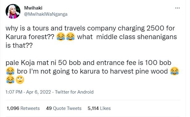 Mwihaki mwihakiwanganga why is a tours and travels company charging for karura f