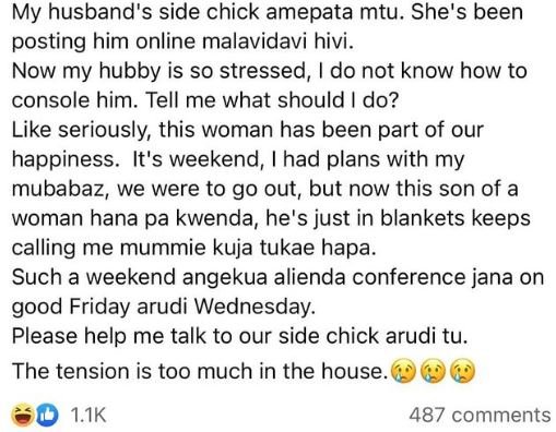 My husband's side chick amepata mtu. she's been posting him online malavidavi hi