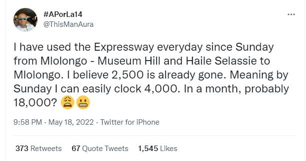 Aporlal4 thismanaura have used the expressway everyday since sunday from mlolong