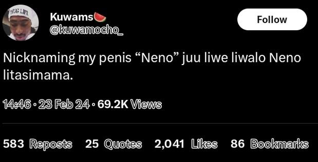 3061n kuwams kywa jmcho follow nicknaming my penis neno juu liwe liwalo neno lit