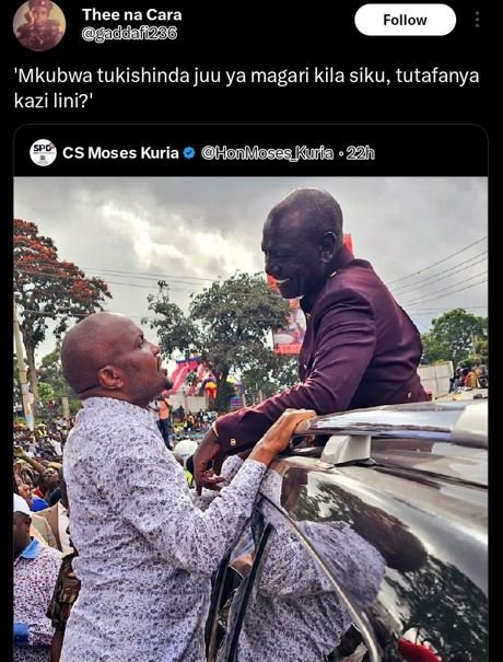 Thee na cara gaddlatogo follow 'mkubwa tukishindajuu ya magari kila siku, tutafa