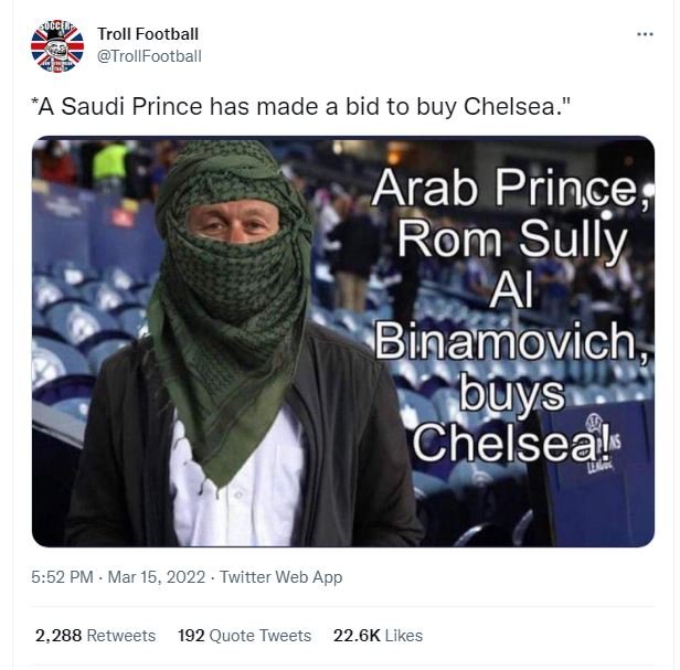 Troll football trollfootball a saudi prince has made a bid to buy chelsea. arab