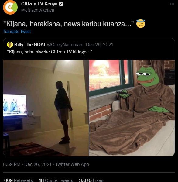 Citizen TV Kenya citizentvkenya 'Kijana, harakisha, news karibu kuanza._ Transla