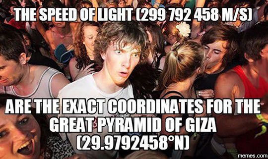 The speed oflight 299 792.458 ms aretheexacicoordinates for the greatpyramid of