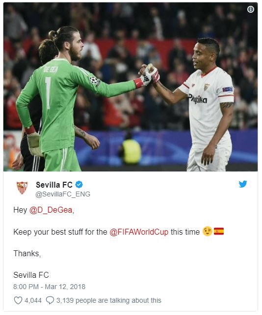 Putika sevilla fc sevillafc_eng hey d_degea keep your best stuff for the fifawor