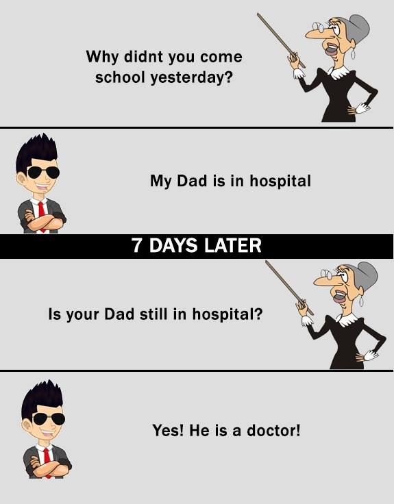 Why didnt you come school yesterday? my dad is in hospital days later is your da