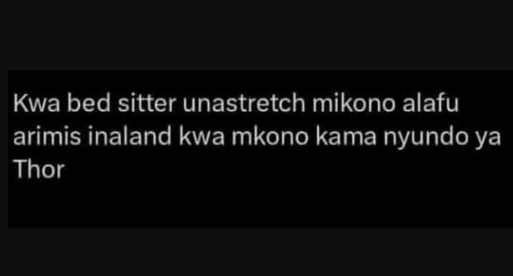 Kwa bed sitter unastretch mikono alafu arimis inaland kwa mkono kama nyundo ya t