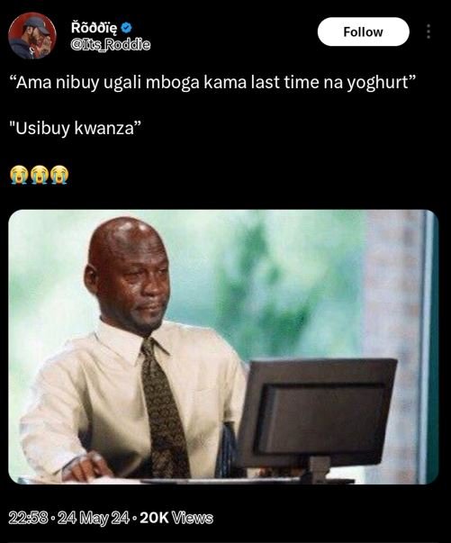 Ãddię isrodde follow ama nibuy ugali mboga kama last time na yoghurt usibuy kwan