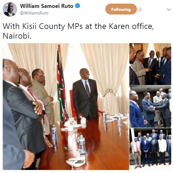 William samoei ruto williamsruto following with kisii county mps at the karen of