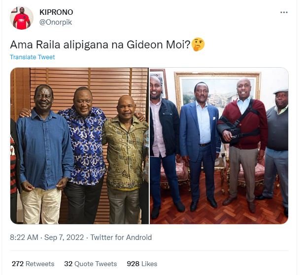 Kiprono onorpik ama raila alipigana na gideon moi? translare tweer 8.22 am . sep