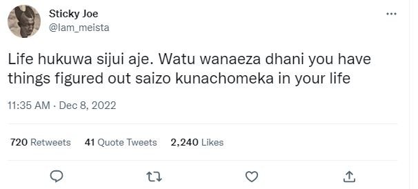 Sticky joe lam_meista life hukuwa sijui aje. watu wanaeza dhani you have things