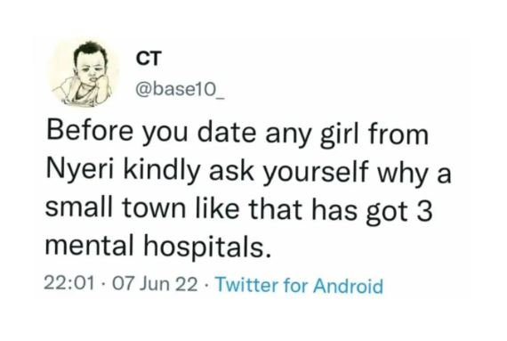 Ct base1o before you date any girl from nyeri kindly ask yourself why a small to