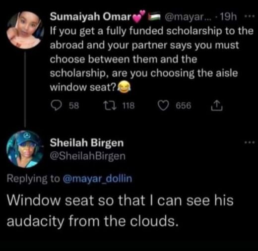 Sumaiyah Omar mayar . 19h If you get fully funded scholarship to the abroad and