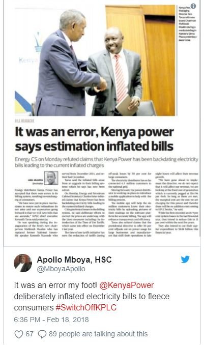 It was an error, kenya power says estimation inflated bills enengy csonmonday re