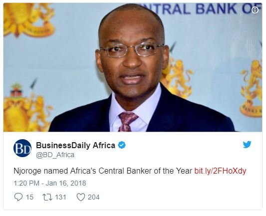 Tral bank 0 businessdaily africa bd_africa njoroge named africa's central banker