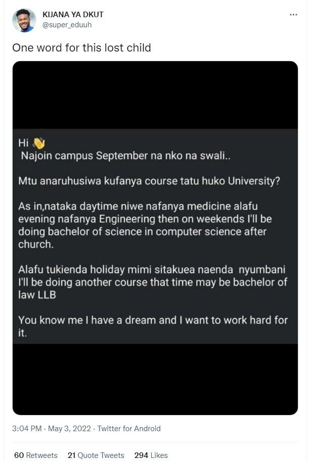 Kijana ya dkut super_eduuh one word for this lost child hi najoin campus septemb