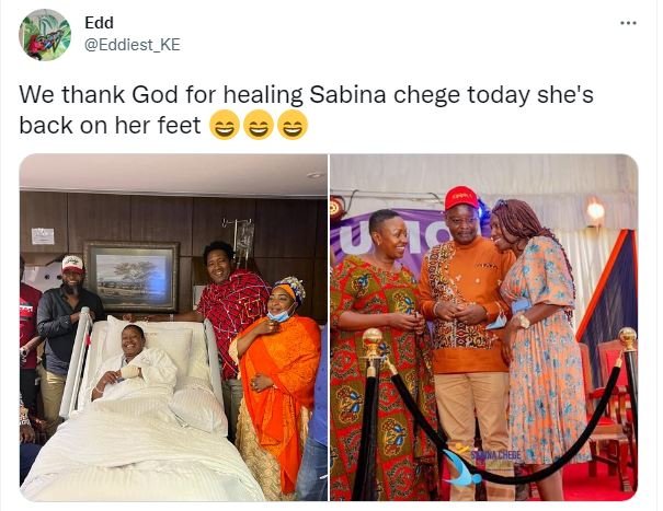 Edd Eddiest_KE We thank God for healing Sabina chege today she's back on her fee