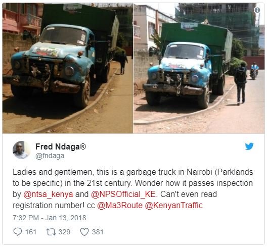 Fred ndaga fndaga ladies and gentlemen this is garbage truck in nairobi parkland