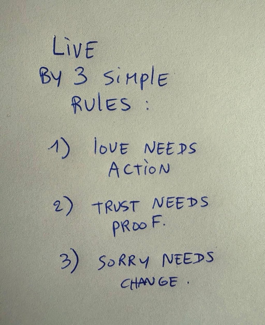 Live by 3 sinple rvles a iove netps action 2 trvst needs prd f. 2 sp rry needs c
