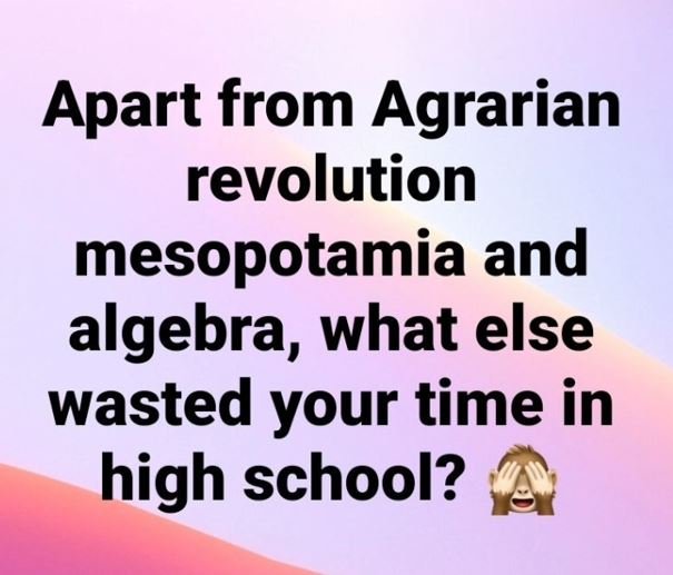 Apart from agrarian revolution mesopotamia and algebra, what else wasted your ti