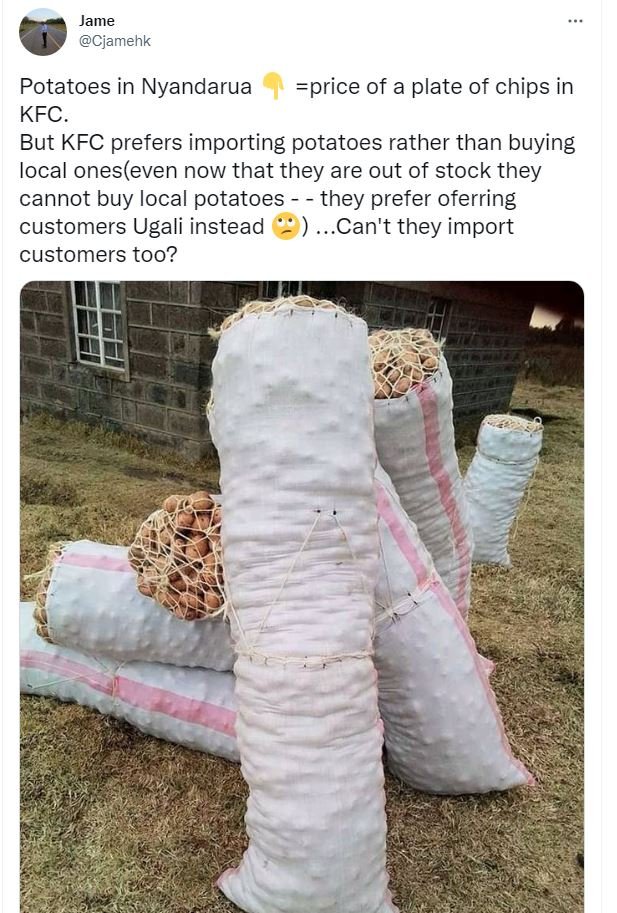 Jame Cjamehk Potatoes in Nyandarua price of a plate of chips in KFC. But KFC pre