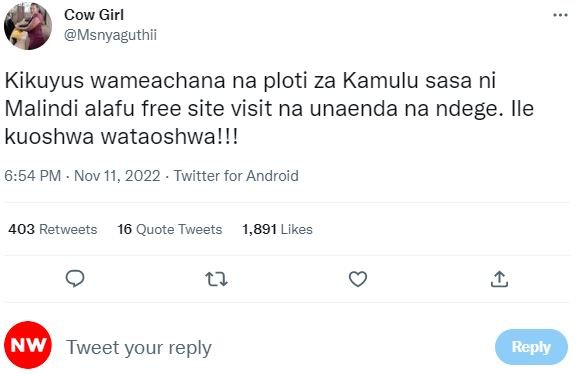 Cow girl msnyaguthii kikuyus wameachana na ploti za kamulu sasa ni malindi alafu