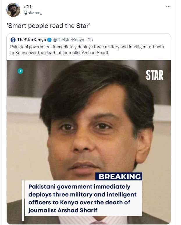 21 akams 'smart people read the star thestarkenya thestarkenya 2h pakistani gove