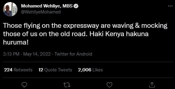 Mohamed wehliye mbs 0 wehliyemohamed those flying on the expressway are waving m