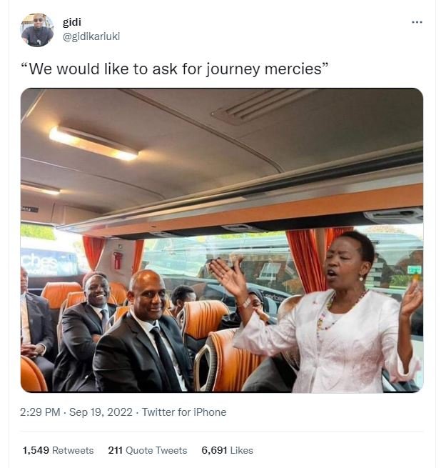 Gidi gidikariuki we would like to ask for journey mercies 2.29 pm sep 19, twitte