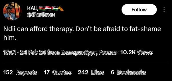 Kal foñdox follow ndii can afford therapy don't be afraid to fatshame him. feb 2