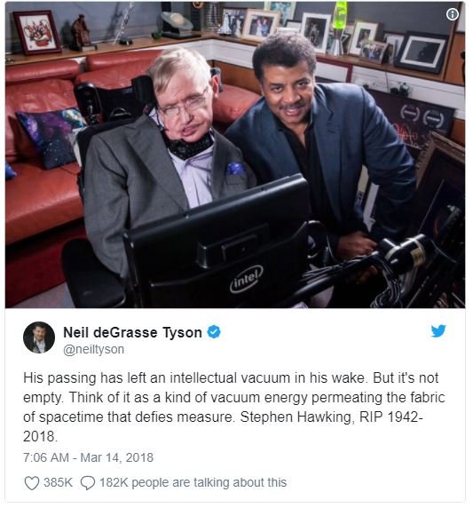 Neil degrasse tyson neiltyson his passing has left an intellectual vacuum in his