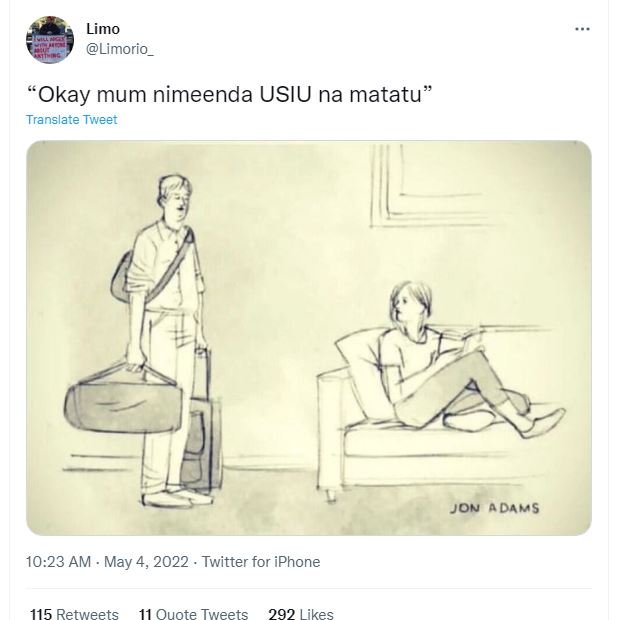 Limo limorio _ okay mum nimeenda usiu na matatu translate tweet jon adams 10.23