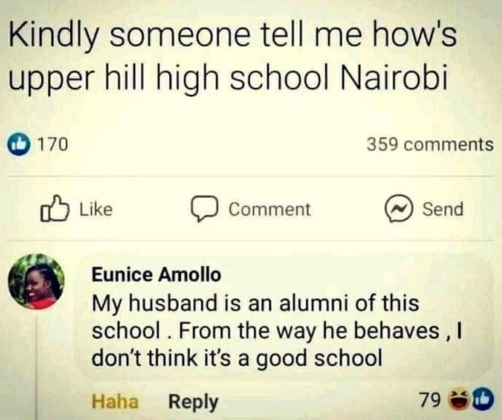 Kindly someone tell me how's upper hill high school nairobi 170 359 comments lik