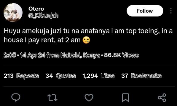 Otero kibunjah follow huyu amekuja juzi tu na anafanya i am top toeing, in a hou
