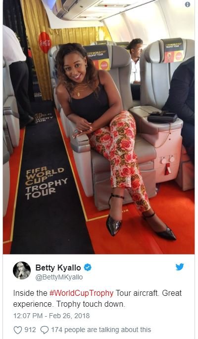 Betty kyallo bettymkyallo inside the worldcuptrophy tour aircraft great experien