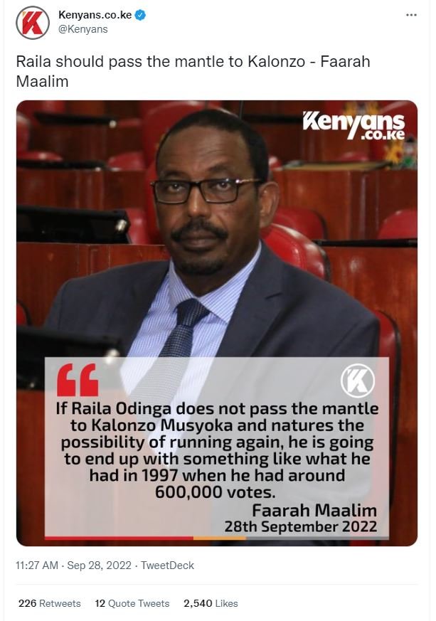Kenyans.co.ke kenyans raila should pass the mantle to kalonzo faarah maalim keny