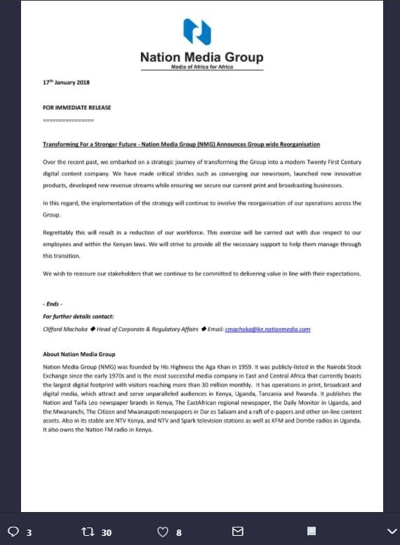 Nation media group 17m januacy forinnediatereirase lnsformin fora sttonger fulua