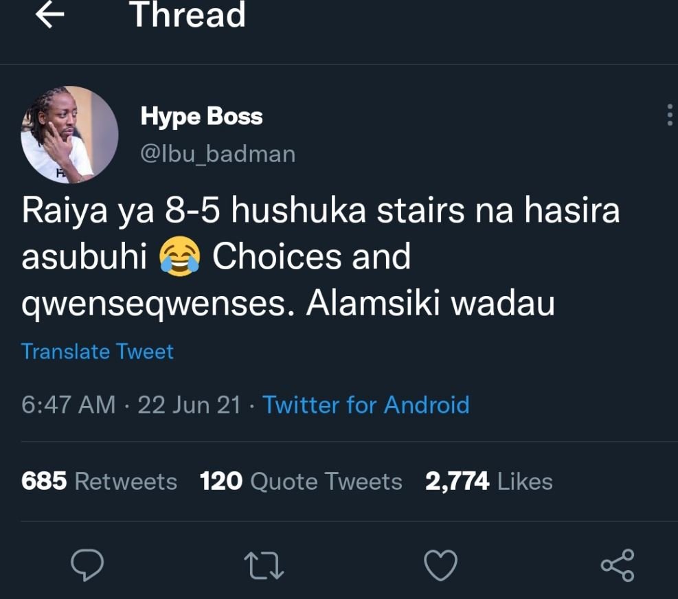 Thread hype boss ibu_badman raiya ya 85 hushuka stairs na hasira asubuhi choices