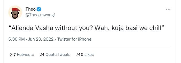 Theo theo_mwangi alienda vasha without you? wah, kuja basi we chill 5.36 pm jun