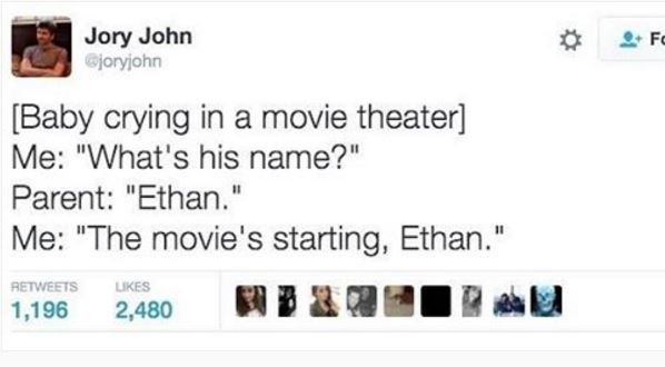 Jory john cjoryiohn baby crying in a movie theater me what's his name? parent et
