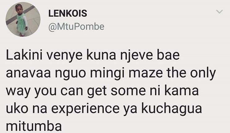 Lenkois mtupombe lakini venye kuna njeve bae anavaa nguo mingi maze the only way