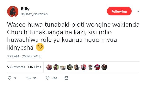 Billy crazy_nairobian following wasee huwa tunabaki ploti wengine wakienda churc